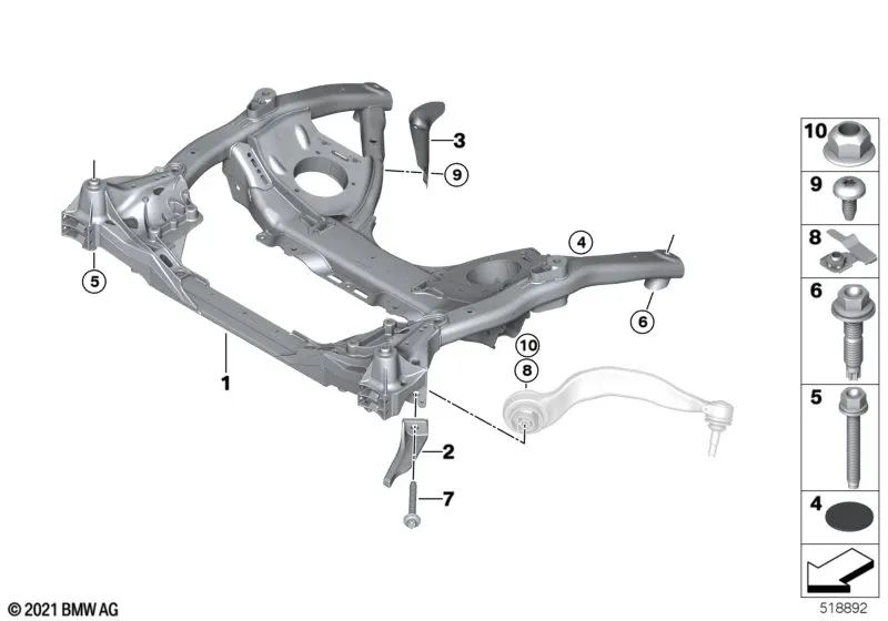 Suporte de eixo dianteiro OEM 31106861106 para BMW 5' G30, G31, 6' G32, 7' G11, G12, 8' G14, G15, G16... e muito mais. BMW genuíno.