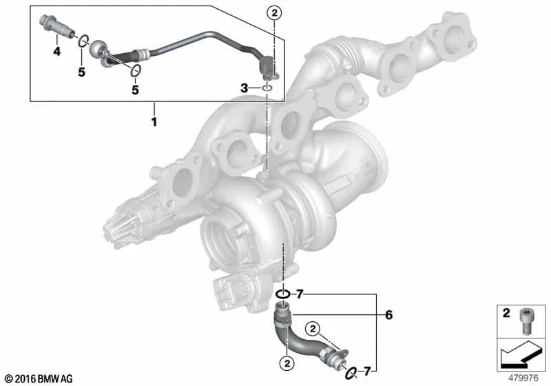 Tuyau d'alimentation à l'huile de turbocompresseur pour BMW G12, G12N (OEM 11428654387). BMW d'origine