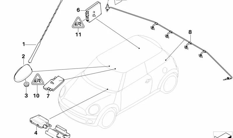 Pé de antena de teto OEM 65209149080 para MINI Cabrio R57, R57 LCI. MINI originais.