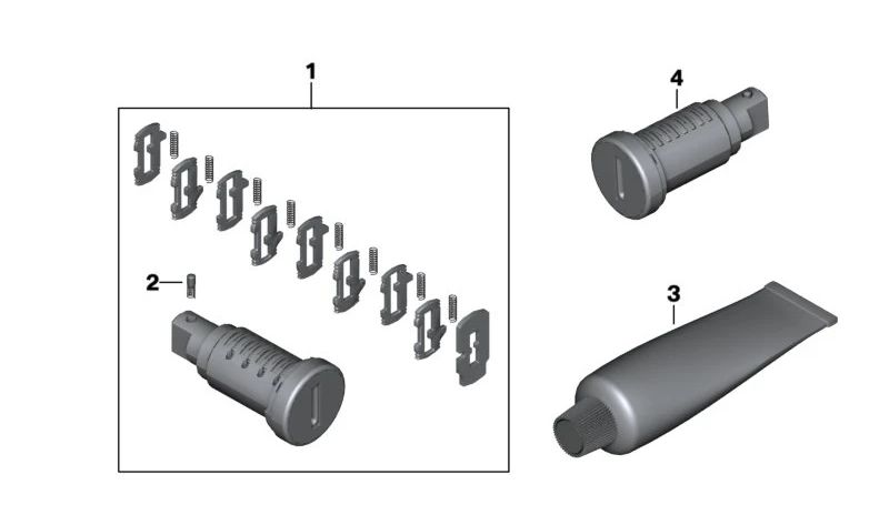 Juego de reparación cilindro cerradura OEM 51257698203 para BMW Motorrad C 400 X, F 700 GS, F 800 GT, F 800 S/ST, F 650/800 GS. Compatible con todos los modelos indicados. Original BMW Motorrad.