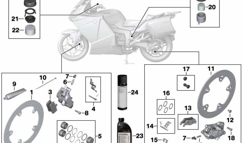 Juego de pastillas de freno traseras con indicador de desgaste OEM 34218527517 para motos BMW K1200GT, K1300GT. Original BMW Motorrad.