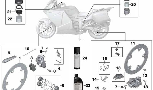 Rear brake pad set with OEM 34218527517 wear for bmw k1200gt, K1300GT motorcycles. Original BMW Motorrad.