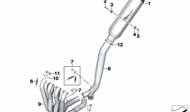 Tubo de conexión escape HP Race OEM 77118521688 para BMW Motorrad S 1000 RR (SK46: 2009–2016) y HP4 (SK42: 2012–2014). Original BMW Motorrad.