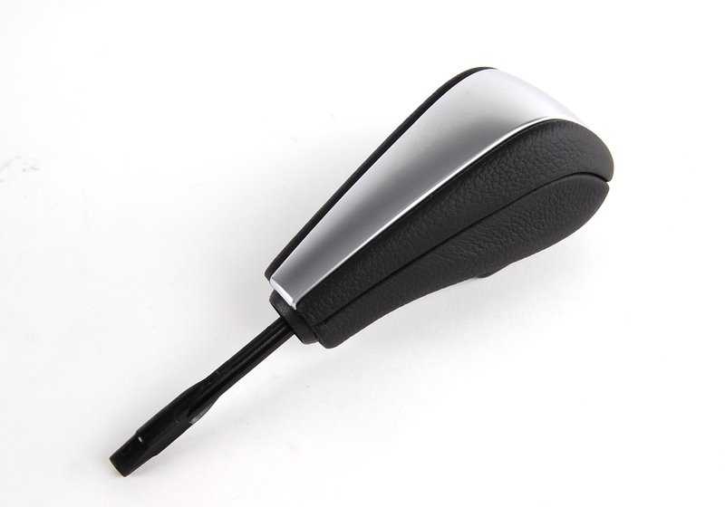Pomo de cambio automático en piel y cromo OEM 25167570652 para BMW E81, E82, E87, E87N, E88, E90, E90N, E91, E91N, E84, E89. Original BMW.