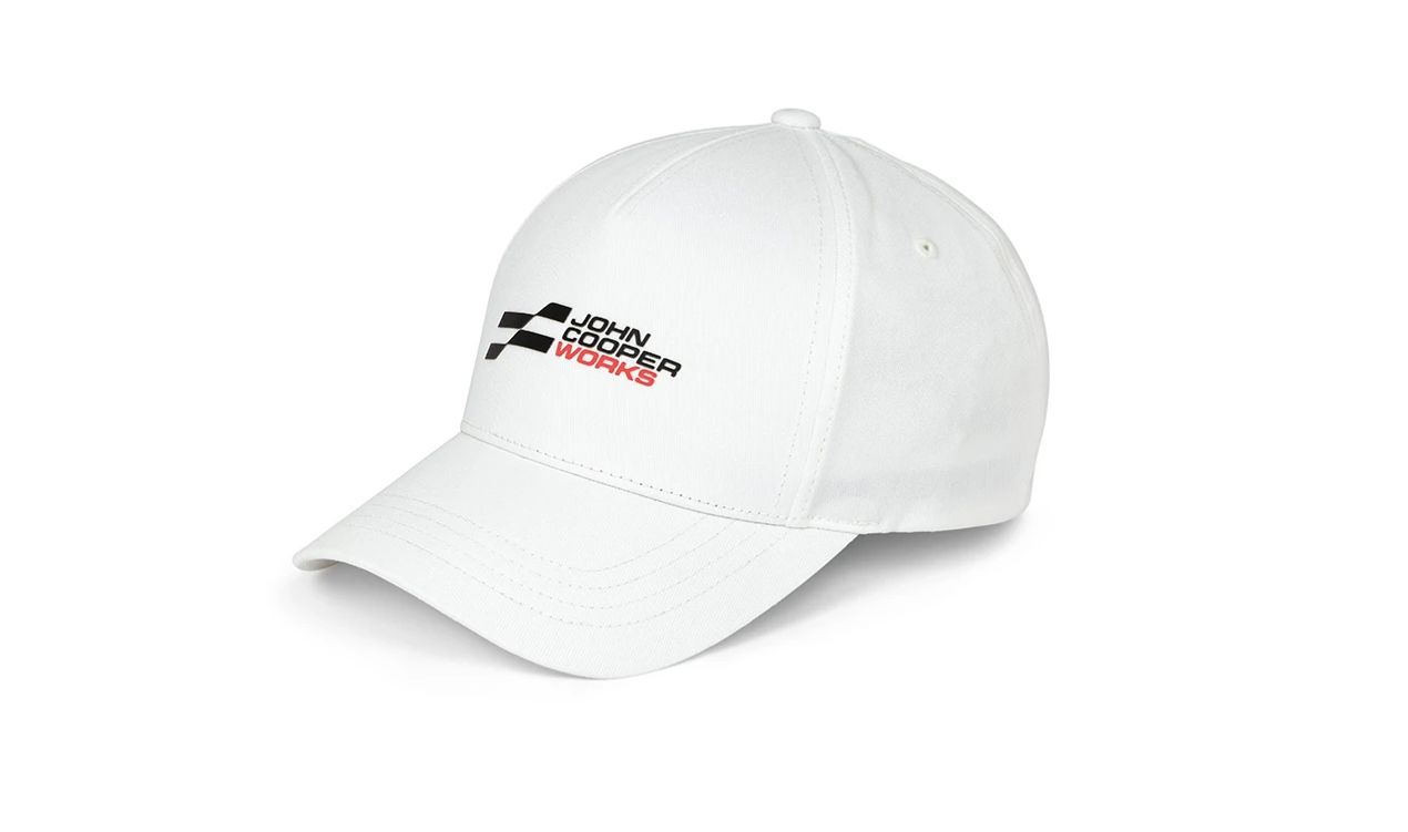 Casquette blanche avec logo JCW pour MINI, taille unique, OEM 80165B54F26. Valable pour BMW. MINI d'origine.