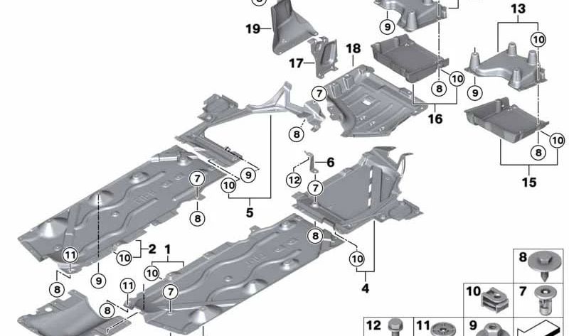 Cubierta inferior central OEM 51757290805 para BMW F45, F46, F48. Original BMW.