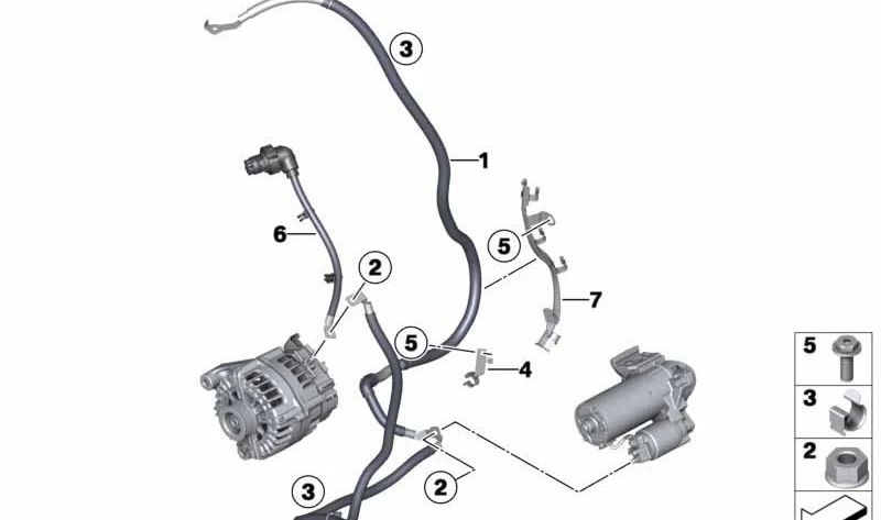 Cable de arranque y generador B+ OEM 12427611319 para BMW E70, E71. Original BMW.