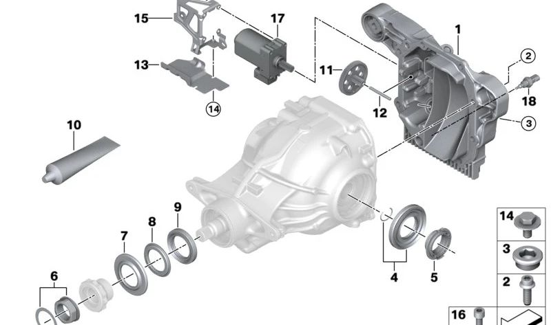 Tapa trasera del diferencial OEM 33118677753 para BMW G42, G20, G21, G22, G23, G26, G29. Compatible con versiones 230i, M240i, 320d xDrive, 320i. Original BMW.