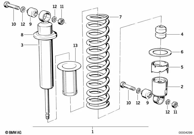 Muelle-amortiguador trasero OEM 33532301743 para motos BMW R 65 GS, R 80 GS, R 80 ST. Original BMW Motorrad.