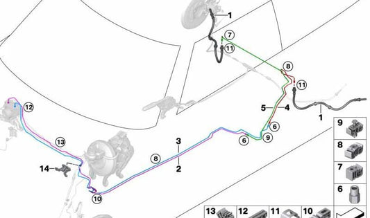 OEM brake pipe connector 34326873965 for Mini F55, F56, F57. Original Mini piece.