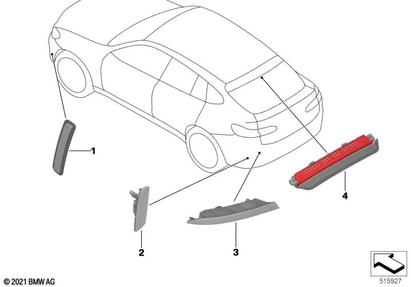 Tercera luz de freno para BMW X4 F98, G02 (OEM 63257423387). Original BMW
