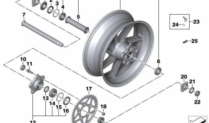 Soporte de rueda de cadena OEM 33818530679 para motos BMW HP4, S 1000 RR, S 1000 R, S 1000 XR. Original BMW Motorrad.