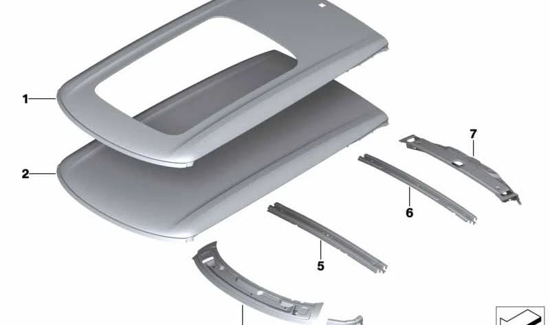 Refuerzo techo trasero OEM 41007430895 para MINI F54 Cooper (modelos JZ31, JZ32, LN31, LN32, LN41, LN42, LN61, LV31, LV32, XJ31). Original MINI.