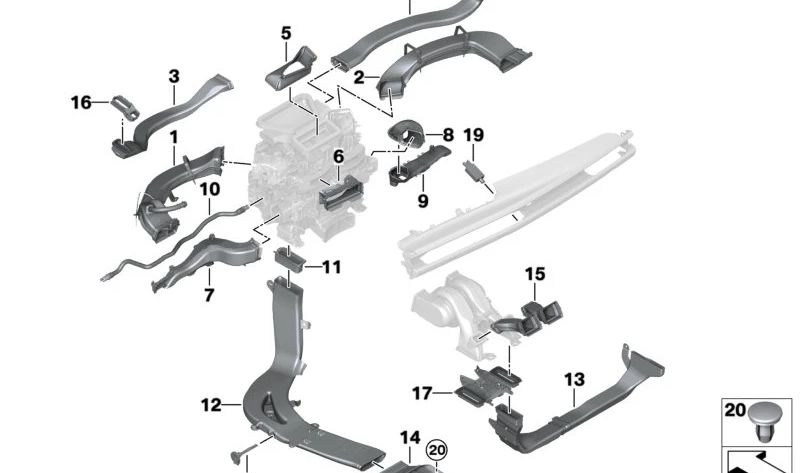 Conducto de aire del montante B OEM 64229875755 para BMW Serie 7 G70, G73 735i, 740d, 740d xDrive, 740i, 740i xDrive, 760i xDrive. Original BMW.