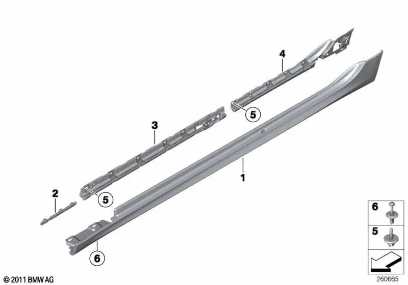 Lateral Rockabdeckung, gedruckt, richtig für die BMW 5 F07 -Serie, F07N (OEM 51778055100). Original BMW