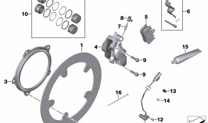 Right front brake clamp 34117711438 for bmw R1200GS motorcycles, R1200RT, K1300GT ... and more. Original BMW Motorrad.