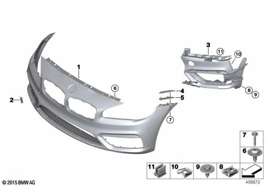 Revestimiento de parachoques delantero imprimado OEM 51117407680 para BMW Serie 2 F45 Active Tourer, F46 Gran Tourer. Original BMW.