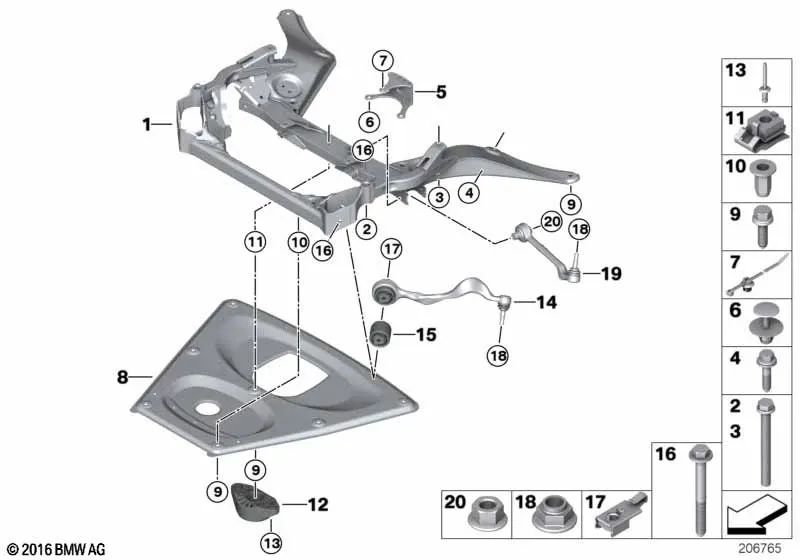 Braço cruzado direito OEM 31102283578 para BMW E82, E90, E92, E93... e muito mais. BMW genuíno.
