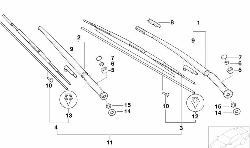 Juego de limpiaparabrisas planos "evo" OEM 61612458348 para BMW E46. Escobillas delanteras originales BMW para visibilidad óptima en cualquier clima. Original BMW.