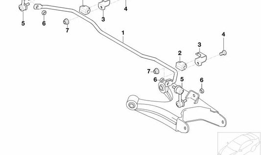 Barra estabilizadora trasera OEM 33551091257 para BMW Serie 7 E38 (725tds, 728i, 730d, 730i) con distintos motores y transmisiones. Original BMW.