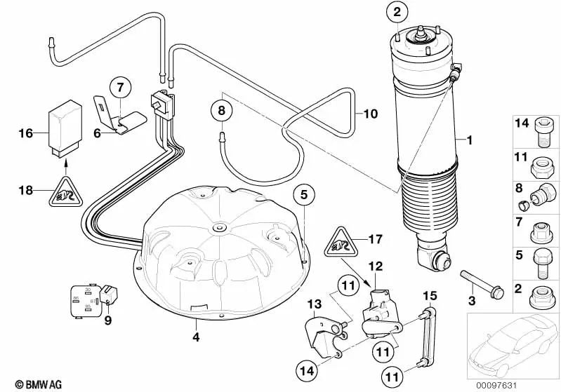 Conjunto telescópico neumático trasero izquierdo OEM 37126785537 para BMW Serie 7 E65, E66. Original BMW.