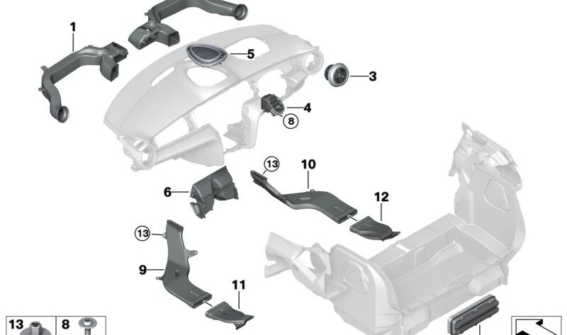 Parrilla de aire fresco indirecta Harman Kardon OEM 64229262803 para MINI F54 Clubman, F55, F56, F57 Cabrio, F56 BEV... y más. Original MINI.
