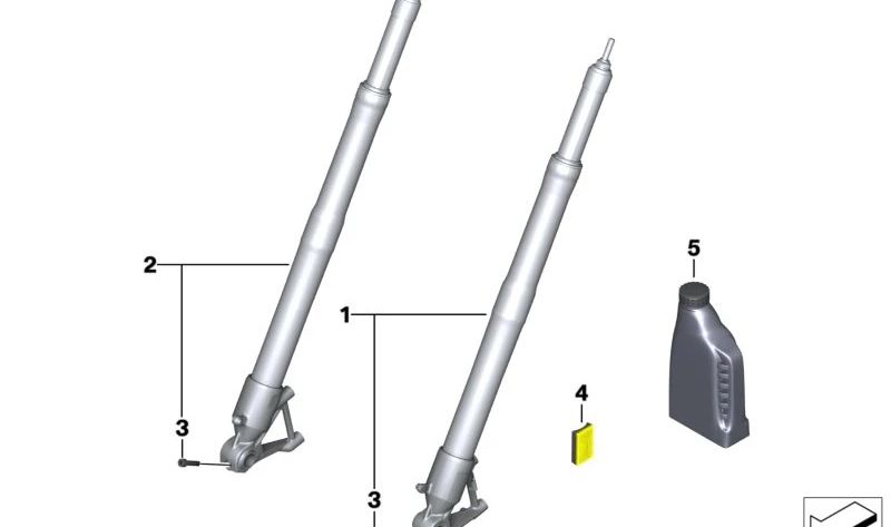 Brazo de horquilla delantero derecho dorado OEM 31429467734 para motos BMW R 1200 RT, R 1250 RT (K52). Original BMW Motorrad.