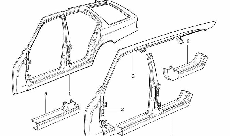 Entrada lateral trasera derecha OEM 41008181708 para BMW E34 518g, 518i (modelos con motor M40 y M43, manual y automático, tracción trasera). Pieza original BMW.
