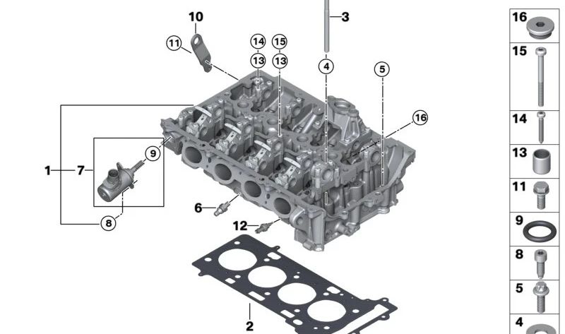 Culata con tren de válvulas OEM 11121019164 para BMW F40, F52, F44, F45N, F46N, F48, F48N, F49N, F39 y MINI F55, F55N, F56, F56N, F60, F60N. Original BMW y MINI.