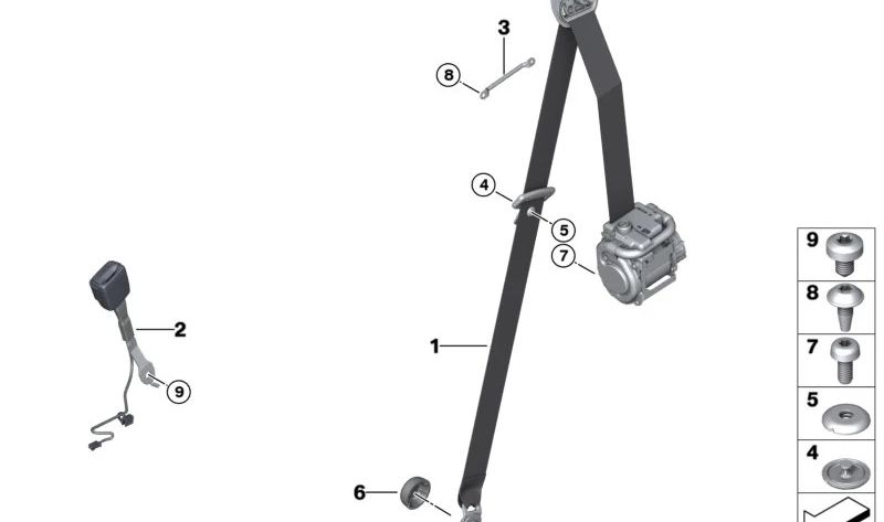 Cinturón de seguridad delantero derecho OEM 72115A14342 para BMW G42 y G87. Original BMW.