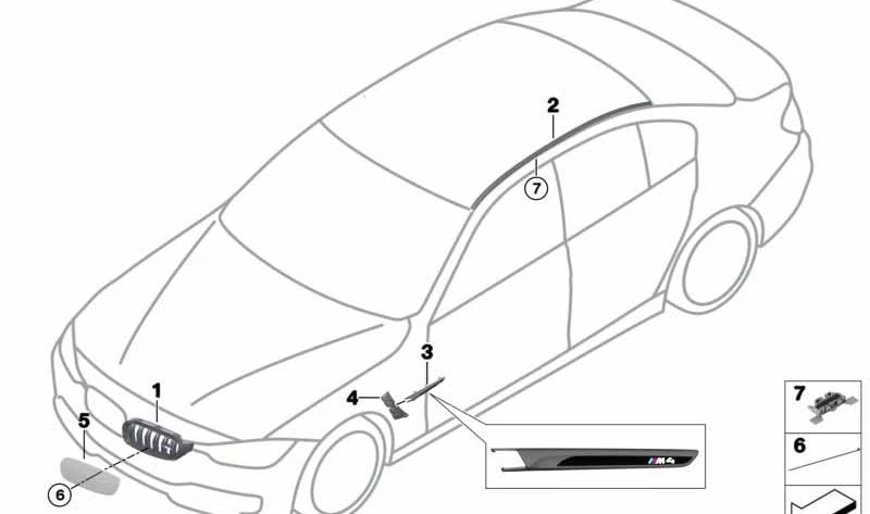 Clip de sujeción OEM 51138060761 para BMW F80, F80N, F82, F82N, F87. Pieza original BMW para rejillas y molduras exteriores.