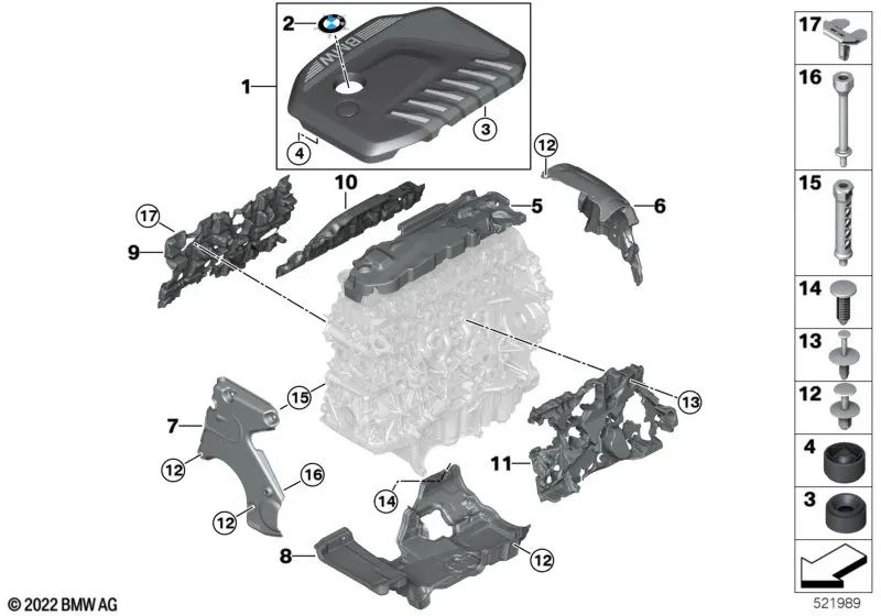 Cubierta de motor OEM 11148490354 para BMW Serie 5 G60, Serie 7 G70, X5 G05 LCI, X6 G06 LCI. Original BMW.