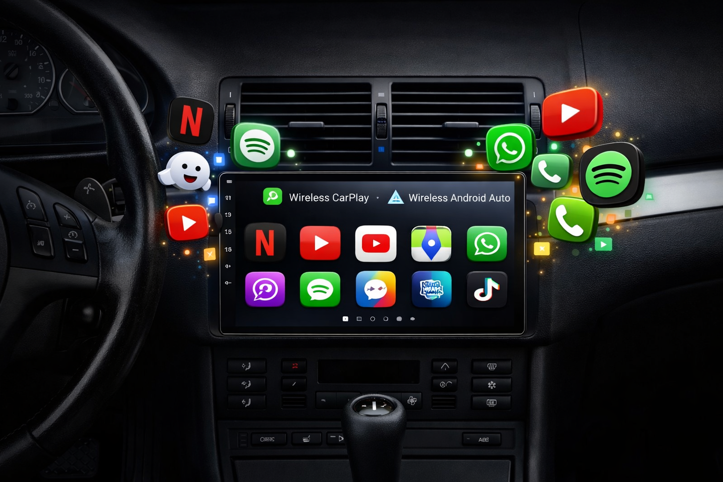 Rádio Android Auto/Carplay com tela de 9' para modelo BMW Série 3 E46. Câmera traseira de presente!