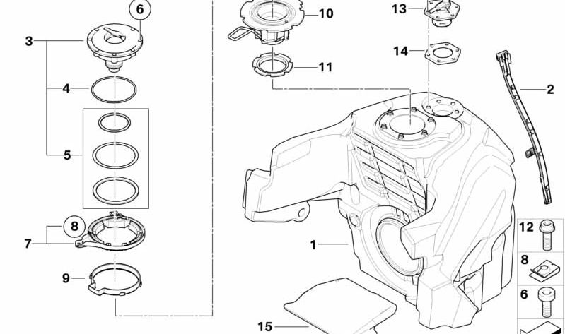 Boquilla de llenado de combustible OEM 16117691027 para BMW Motorrad R1200GS, R1200RT, R1200R, R nineT, HP2 y más. Original BMW Motorrad.
