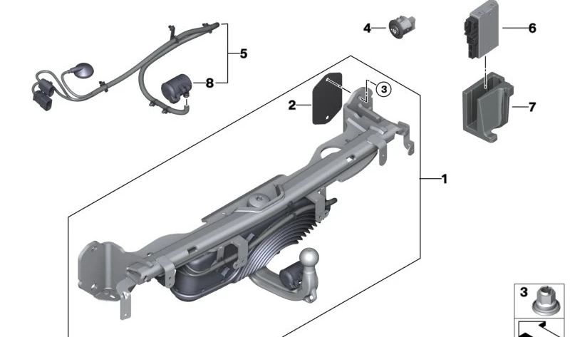 Enganche de remolque eléctrico abatible OEM 51125A48082 para BMW G26. Original BMW.