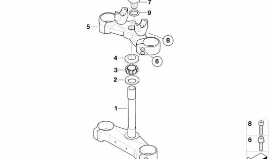 Puente horquilla inferior delantero OEM 31427698362 para motos BMW F 800 GS, F 650 GS (K72). Original BMW Motorrad.