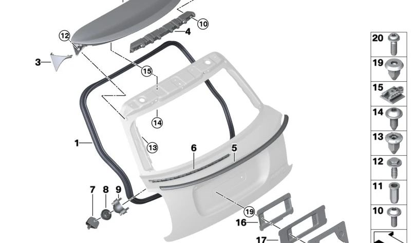 Tope de goma de maletero OEM 51247340380 para BMW F45, F46, F48 y MINI F55, F56, F60, F65, F66. Compatible con varios modelos de Serie 2, X1 y MINI Hatch/Countryman. Original BMW y MINI.