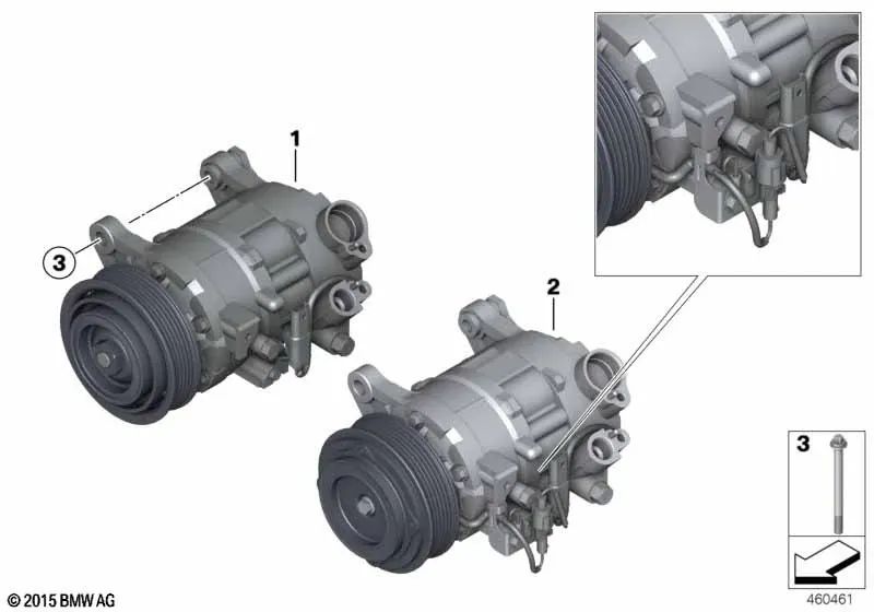 Compresseur de climatisation sans accouplement magnétique OEM 64529330831 pour BMW F20, F21, F22, F23, F30, F31, F34, F36... et plus. Véritable BMW.