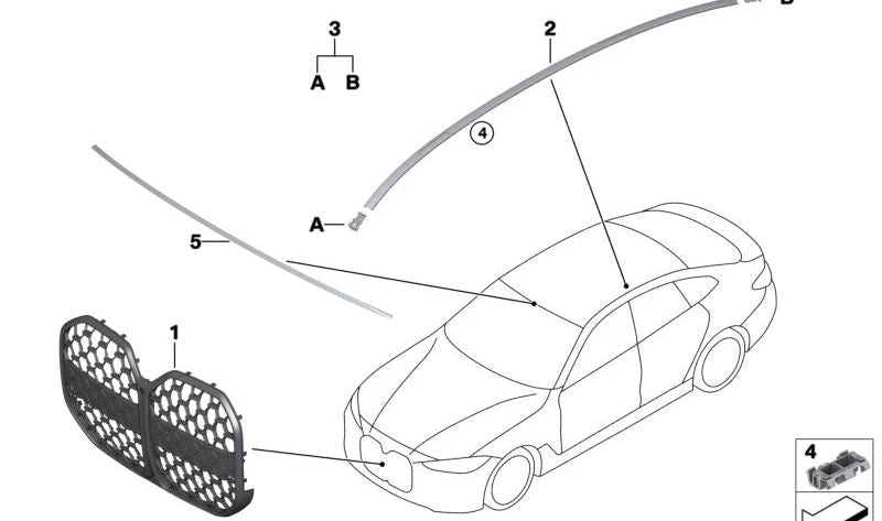 Rejilla frontal negra OEM 51139466882 para BMW Serie 4 G26 {420d, 420d xDrive, 420i, 430d xDrive}. Recambio original BMW. Ideal para sustituir la rejilla original dañada o personalizar tu coche.