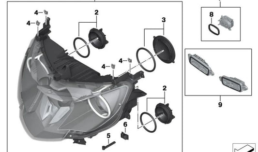 Módulo LED delantero OEM 63128543005 para motos BMW K1600 GT, K1600 GTL, R1200 RT, R1250 RT... y más. Original BMW Motorrad.
