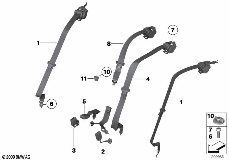 Obergurt arrière noir pour la série BMW 6 F06, F06N (OEM 72117289352). BMW d'origine