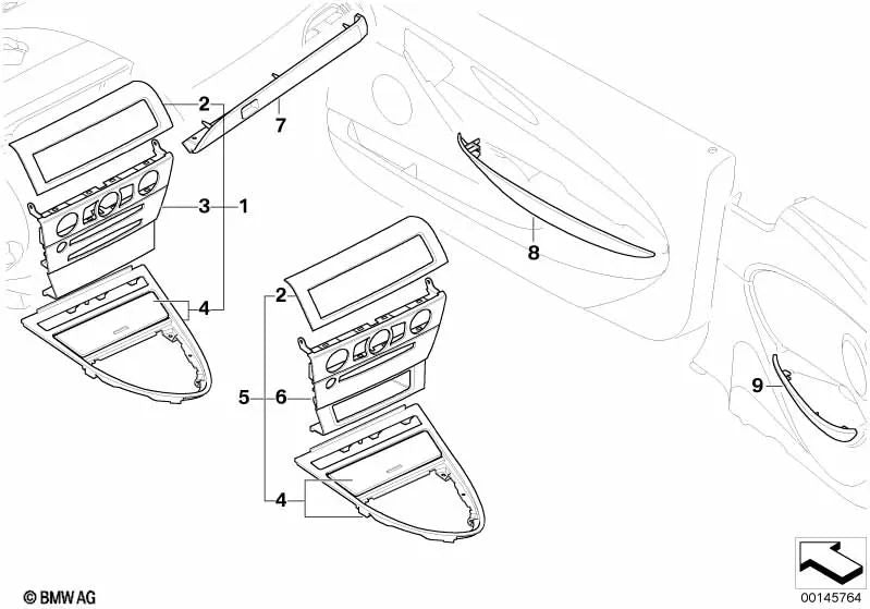 Coading central décoratif pour BMW E63, E63N, E64, E64N (OEM 6428029037). BMW d'origine.