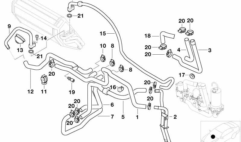 Soporte de manguera OEM 64128369930 para BMW E39 520i (modelos con motor M52 de 1996 a 2003). Pieza original BMW.
