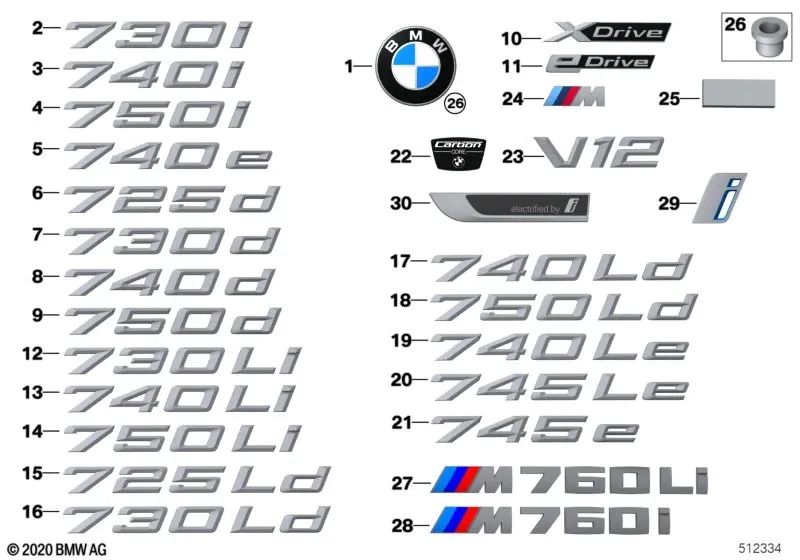 OEM Rear Emblem 51148072989 for BMW 7 Series G12, G12 LCI. Genuine BMW.