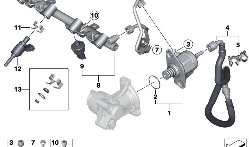 Juego de juntas y fijaciones OEM 13647600869 para MINI R55, R56, R57, R58, R59, R60, R61 y BMW F20, F21, F30, F31. Repuesto original MINI y BMW. Ideal para trabajos en sistema de admisión/inyección.