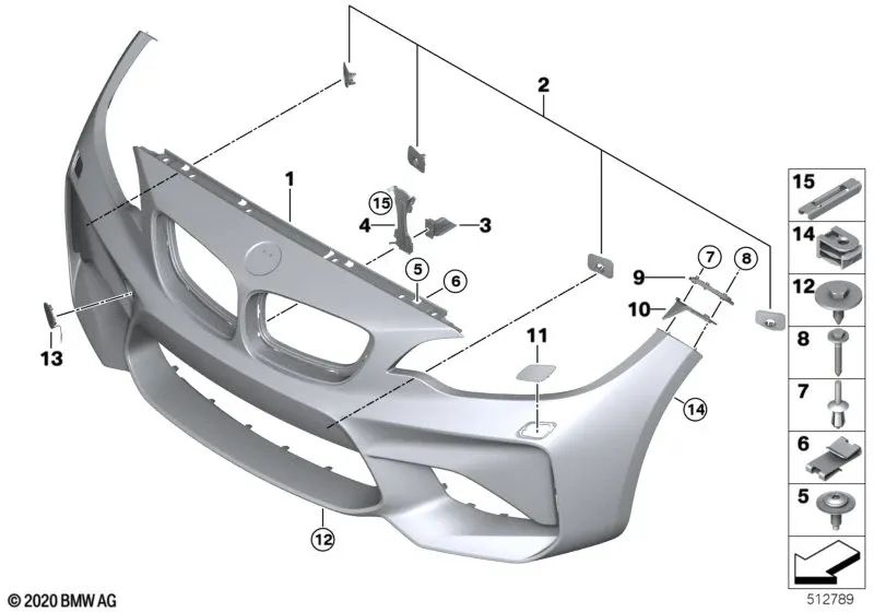 Revestimiento de parachoques delantero imprimado OEM 51118068533 para BMW F87 M2, M2 LCI. Original BMW.