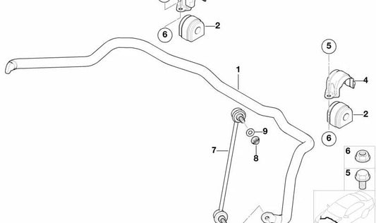 OEM STABILIZER SUBBRY SUPPORT 31351096691 for BMW X5 E53 and Z8 E52. Original BMW.
