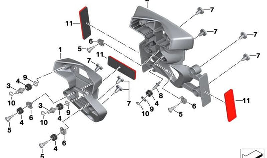 Adaptateur pilote arrière OEM 46627717030 pour BMW Motorrad F 900 R, F 900 XR, S 1000 XR ... et plus. BMW original Motorrad.