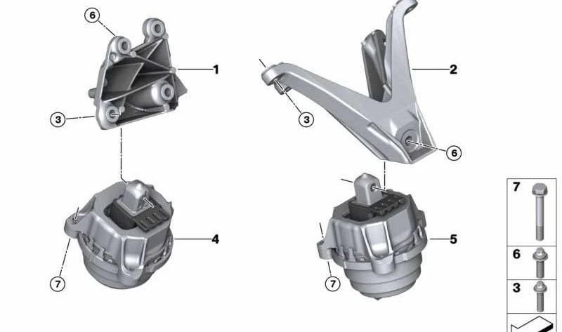 Soporte de motor izquierdo para BMW Serie 5 F90, F90N, Serie 8 F91, F92, F93, X5 F95, X6 F96 (OEM 22117853647). Original BMW