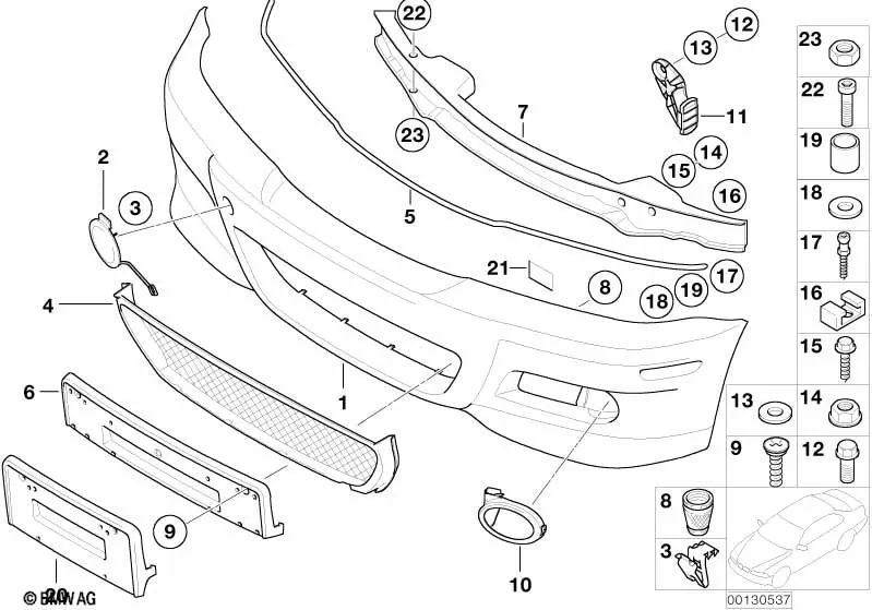 Impressão do revestimento do para -choque dianteiro para BMW 3 E46 Series (OEM 51117894990). BMW original